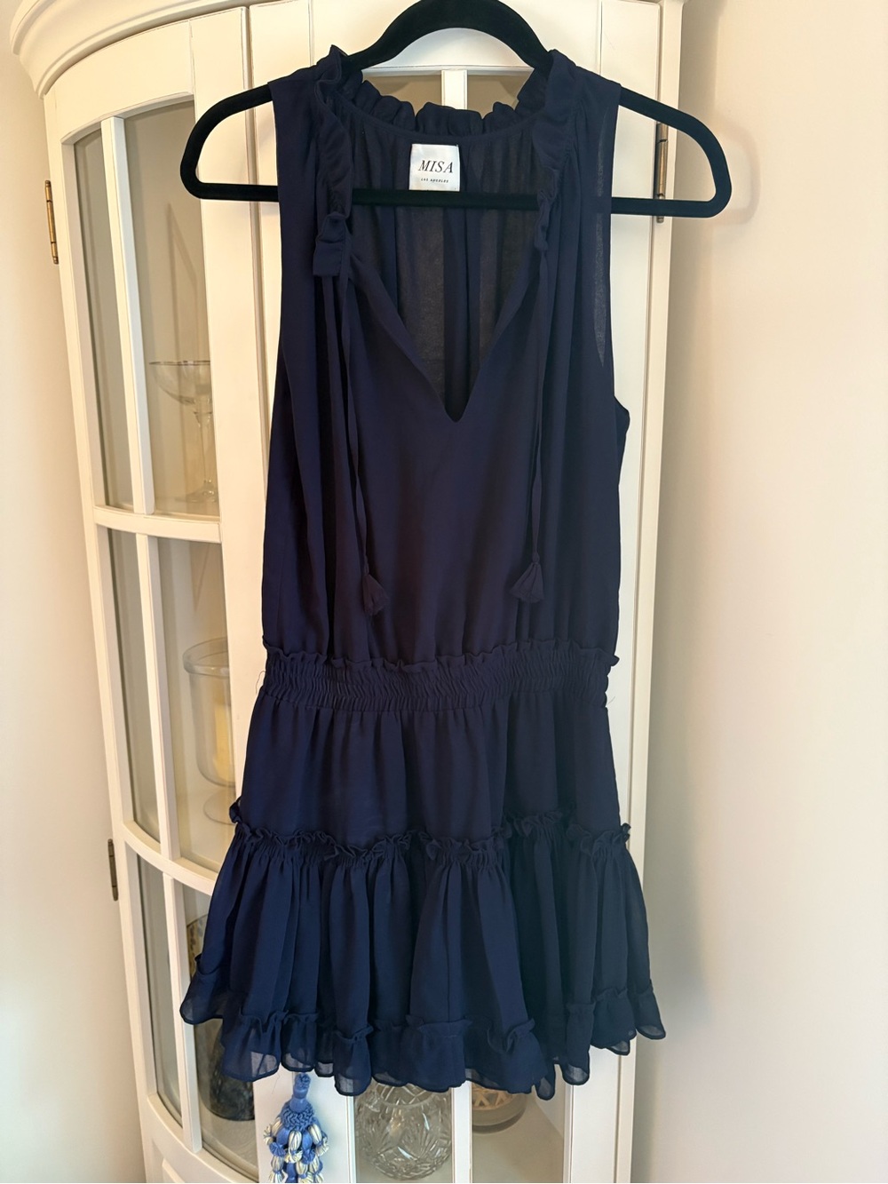 Misa navy ruffle mini dress